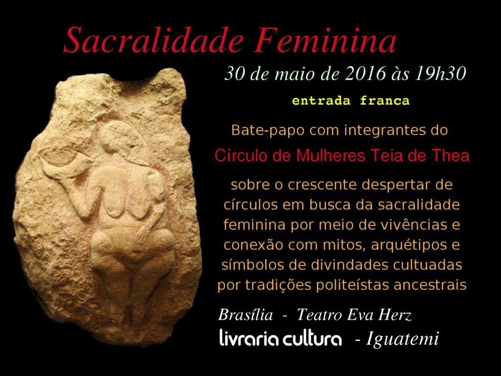Convite de divulgação do bate-papo sobre Sacralidade Feminina da Livraria Cultura